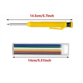 Deep Hole Solid Carpenter Pencil Set, Including 2 Counts Pencil & 2 Boxes Refill, Mechanical Pencil Marker with Built-in Sharpener for Carpenter Woodworking:_Red_1 set