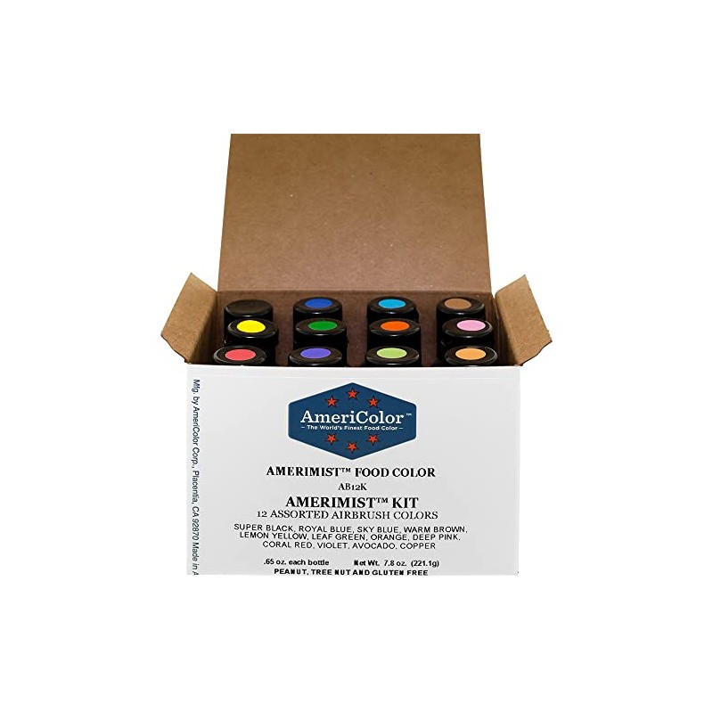 Food Coloring AmeriColor AmeriMist Airbrush Kit, 12 .65 Ounce Bottles