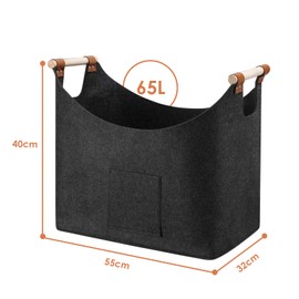 Wooden Basket for Firewood, XXL Firewood Basket, Felt Firewood Basket, Felt Bag, Firewood Basket, Firewood Basket, Felt Basket, Foldable with Reinforced Wooden Handle for Shopping, Newspaper or
