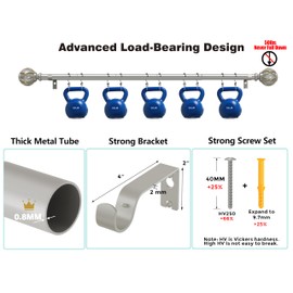 Curtain Rods 160 Inch, 163-inch Rod, Adjustable Length Heavy Duty Decorative Finials Diameter 7/8 inch,13 ft, Silver