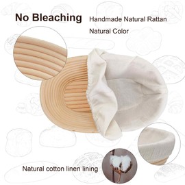 Banneton Bread Proofing Basket set of 2, 9.8 Inch Oval Sourdough Proofing Baskets with Liner,Dough Proofing Bowls,Made of Natural rattan,for Sourdough Bread Baking Supplies