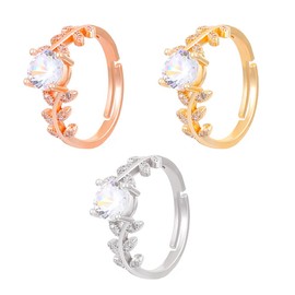 FDEETY Women's Rings 3 Pieces Diamond Leaf Ring Copper Alloy Rings Fashion Commuter Style, Copper