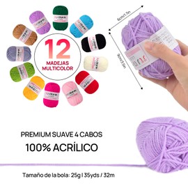 Kit de 12 Piezas de Hilo de Ganchillo, Hilo Suave Para Hacer Ganchillo y Punto, Textura Aterciopelada, Muchos Colores, ¡el Kit Perfecto Para Iniciarse en Las Manualidades!