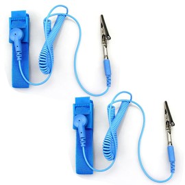 Anti Static Wrist Strap | Antistatic Wrist Band | ESD Wrist Strap | Anti Static Grounding Bracelet with Alligator Clip and Adjustable Static Guard Cable (Blue, 2-Pack)