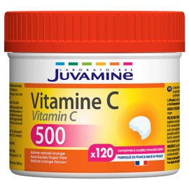 JUVAMINE - Vitamin C 500 mg - 120 Kautabletten - Maxi-Format - Immunsystem - Verringert Müdigkeit - Energie und Vitalität - Natürlicher Orangengeschmack