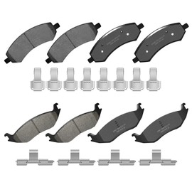 YxpBrake Front Rear Ceramic Brake Pads with Hardware Fit for Dodge Ram 1500 2006 2007 2008 2009 2010 2011 2012 2013 2014 2015 2016 2017 2018 2019 2020 2021 2022 2023, Durango, Chrysler Aspen 2007-2009
