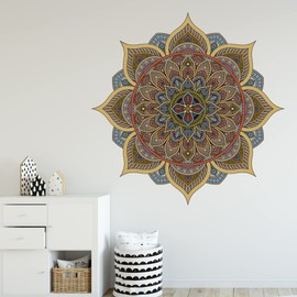 Mandala Wall Sticker - Brown Neutral Tones Mandala Flower Wall Decal Art (120cm Width x 120cm Height)