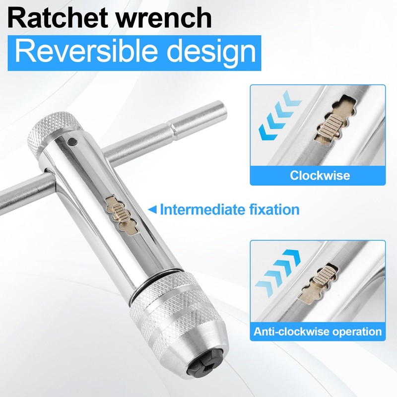 Pack of 2 T-Handle Tap Wrenches, Ratchets, Adjustable Ratchet Taps,