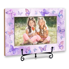 CWIOQPYI Butterfly Friends 4x6 Picture Frame, Small Wooden Photo Frame With Iron Stand, Purple Butterfly Gifts, Horizontal Home Tabletop Desk Decor -B10