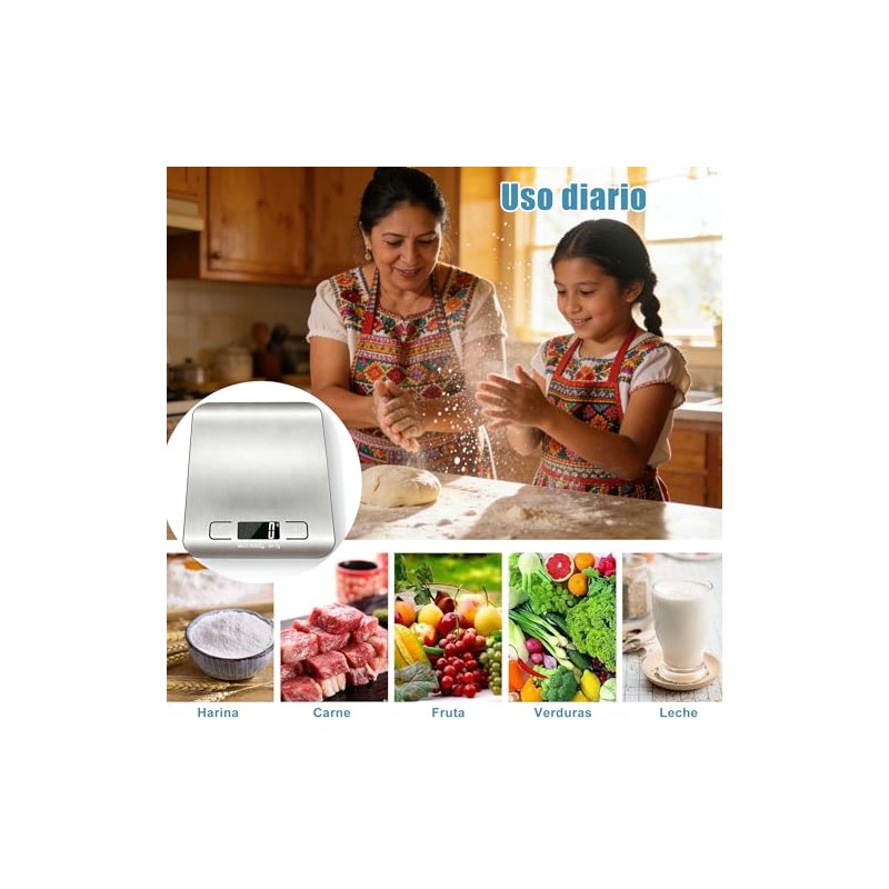 Báscula digital cocina, Báscula cocina de acero inoxidable, Báscula gramera