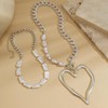 Chunky Heart Necklaces for Women Chunky Pearl Chain Stackable Heart