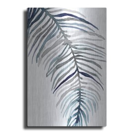 Luxe Metal Art 'Blue Feathered Palm 2' by Emma Scarvey Metal Wall Art, 12" x 16"