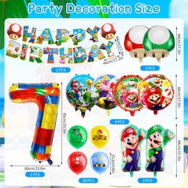 MA7 Mario Birthday Set - 32PCS Balloons, Banners & Party Supplies for Kids' 7th Birthday