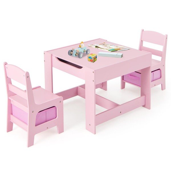 Olakids Kids Table and Chair Set, 3 in 1 Wood