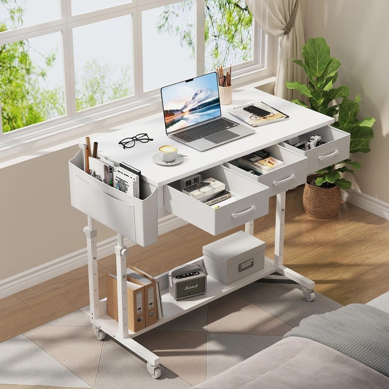 Rolling Standing Desk Adjustable Height with Drawers, 40 Inch Mobile