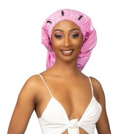 Esha Gorro Ducha Niña Cabello Extra Largo Trenzas Rastas Rizos Resistente Agua Ajuste Perfecto Que Evita Fugas Fácil Abrochar Rosa