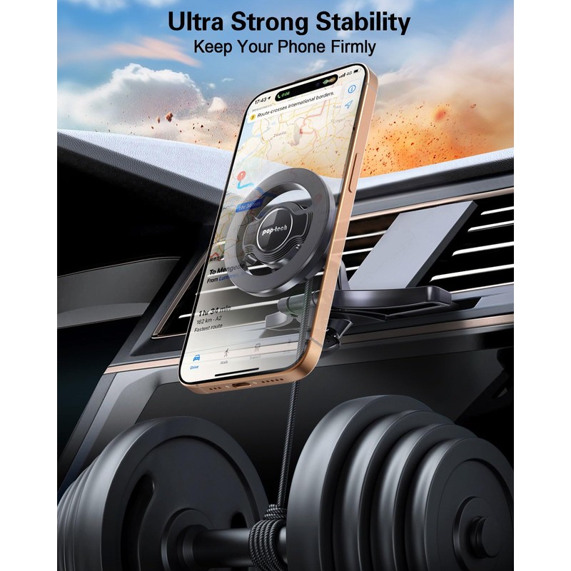 pop-tech for MagSafe CD Slot Car Phone Holder, [Built-in Steel
