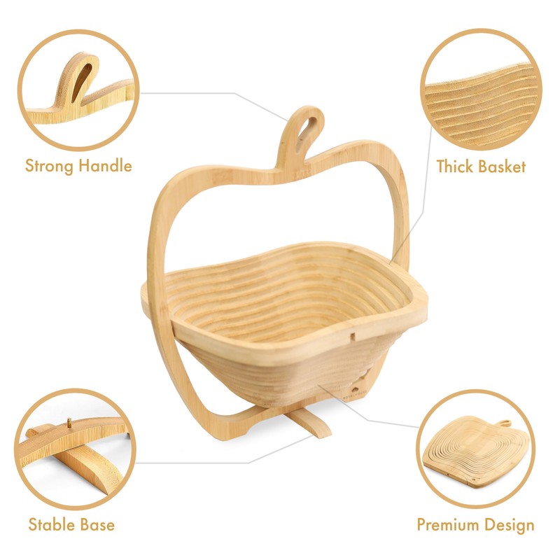 RoyalHouse Bamboo Foldable Fruit Bowl Apple Shape, Fruit & Vegetable