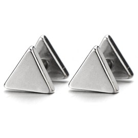 Unisex Stainless Steel Plain Triangle Screw Stud Earrings for Man and Women, 2pcs
