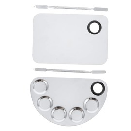 IWOWHERO 2 Sets Stainless Steel Nail Art Mixing Palette Durable Makeup Tool for DIY Cosmetics and Nail Design for Travel and Professional Use