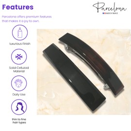 Parcelona French Bar Large Set of 2 Black N Shell Brown Celluloid Automatic Hair Clip Barrette (8 cm)