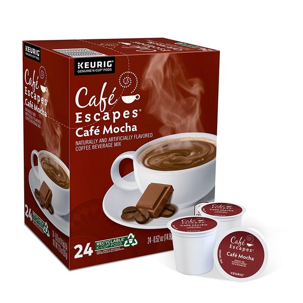 Cafe Escapes, Cafe Mocha Coffee Beverage, Single-Serve Keurig K-Cup Pods, 48 Count (2 Boxes of 24 Pods)