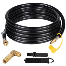 Eazy2hD 20FT RV Propane Hose, Propane Quick Connect Hose with 1/4" Blackstone Propane Elbow Adapter, LP Quick Connect Hose for RV Grill Blackstone 17"/22" Griddle, Low Pressure LP Gas Hose with Buckle