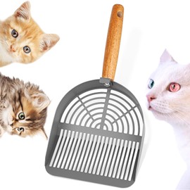 Wubushan Cat Scoop, Stainless Steel, Cat Litter Tray Scoop, Metal Cat Litter Scoop, Scoop for Cat Litter Tray, Various Hole Spacings, Cat Scoop with Wooden Handle, Litter Box Scoop for Cat Litter Tray