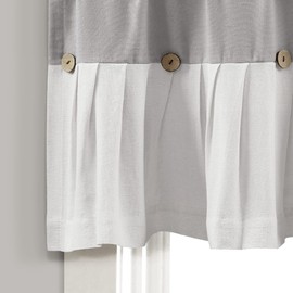 Lush Decor Linen Button Farmhouse Valance, 52" W x 18" L, Gray & White - Rustic Kitchen Valance for Windows - Pleated Color Block Design with Coconut Husk Button Detail - Kitchen Curtains Valance