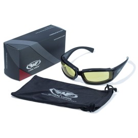 Global Vision Stray Cat 24 Padded Motorcycle Sunglasses Black Frames Yellow Smoke Transition Lenses