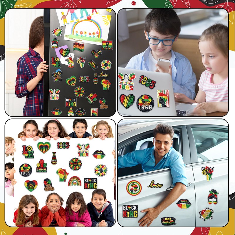 Lingvee 24 Pcs Juneteenth Day Diamond Art Refrigerator Magnet Sticker