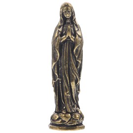 Homoyoyo Brass Maria Brass Virgin Statue Miniature Virgin Sculpture Catholicism Ornament Maria Figurine Classic Virgin Decor Brass Craft Figurine Desk Madona En Laton Mini Virgen Stand