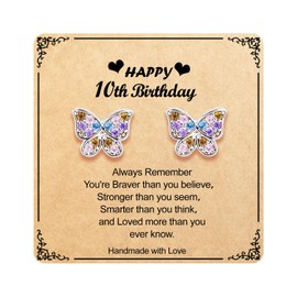 Butterfly Earrings as 10th Birthday Gifts for Girls Granddaughter,Kids Earrings Gifts for 10 Year Old Girls Birthday Valentines Gifts Hypoallergenic Screw Back Stud Earrings for Girls