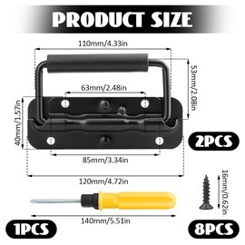 zorvixal Pack of 2 Spring-Loaded Box Handles, 120 mm Folding Handle, Black, Box Handle, Hardware Boxes Handle, Carry Handle, for Car Speakers Toolbox for Tool Boxes with Screwdriver
