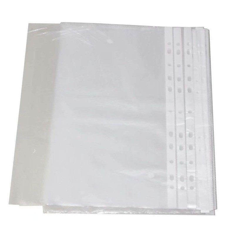 100 X A4 Clear Plastic Punch Punched Pockets FOLDERS Filing
