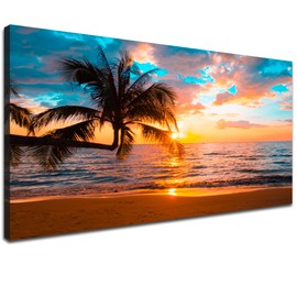 EPHANY Abstract beach canvas wall art Landscape Art - 1 Piece Canvas Wall Art, Beach Canvas Wall Art, Palm Tree On Beach,Sunset On Ocean,ocean beach picture,nature landscape (C-1pcs,20x40inchx1pcs)