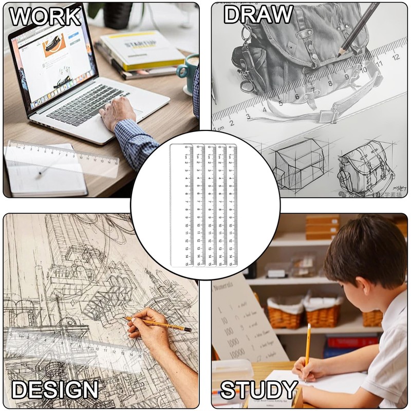 5-Piece 15cm Clear Plastic Ruler Set, Perfect for School &