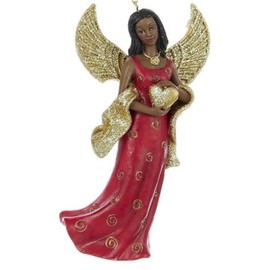 African American Christmas Decorations Ornaments, Black Angel Tree Decoration, Holiday Ornament by Christmas Market Ornaments - Red and Gold with Heart