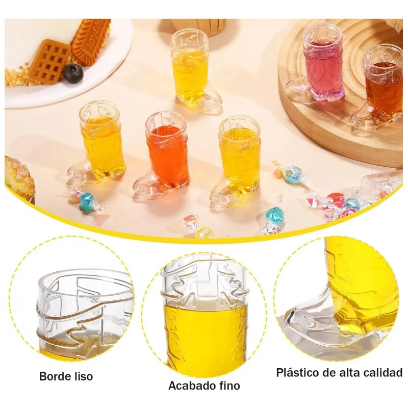 20 Vasitos Botas Vaquero Shots Caballitos Plástico 1 Oz