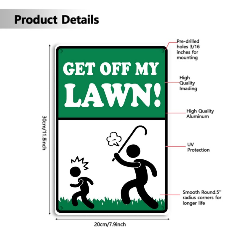 A smiling eye Get Off My Lawn! Metal Aluminum Tin