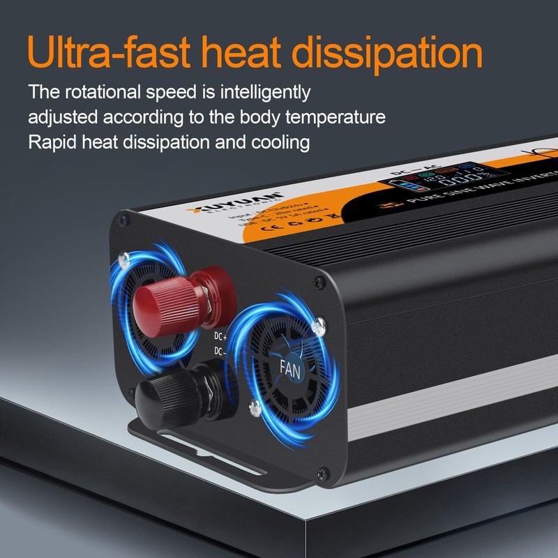 1000W Pure Sine Wave Inverter, 12V/24V Auto-Detect, 50Hz/60Hz Switchable, LCD