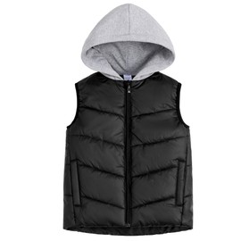 SEAUR Children's Down Vest, Winter Hooded Vest, Boys and Girls, Outdoor Windproof Lightweight Puffer Vest with Hood 128-164, black