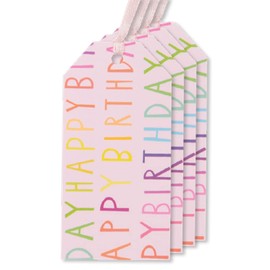 Glick Pack of 4 Happy Birthday Pink Gift Tags, Multipack of Gift Tags Birthday Pink, Pink Birthday Gift Tags for Gift Wrapping, MTPS38, Multi-Coloured
