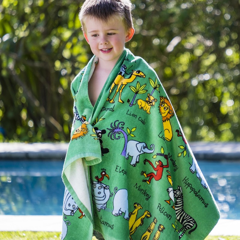Tyrrell Katz Kids Jungle Printed Towel in Blue - Children’s
