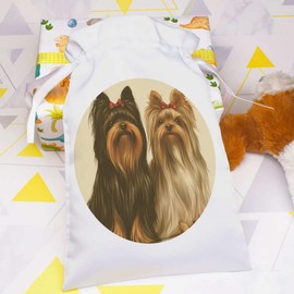 25cm 'Two Yorkshire Terriers Portrait' Satin Drawstring Bag/Pouch (SB00115660)