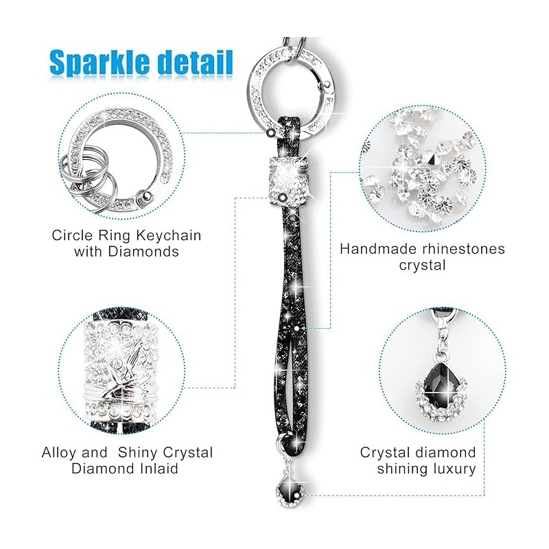 Crystal Mesh Keychain Ring Holder with Rhinestone Charm, Silver