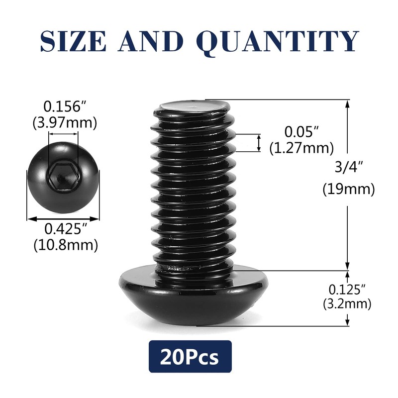 1/4-20 x 3/4" Button Head Socket Cap Bolts Screws, 20Pcs