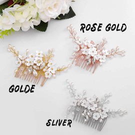 IYOU Princess Silver Flower Crystal and Pearl Hair Combs Bridal Wedding Headpiece Accessories for Girls and Women (Rose Gold)