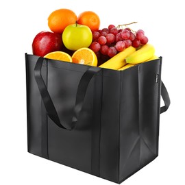 1 Pack Reusable Grocery Tote Bag, Black Non-Woven Shopper Bag Shopping Cart Bag Stands Upright Tote Bag Foldable Shopping Bag Heavy Duty Shopping Tote with Reinforced Handles for Life, Picnic, Camping