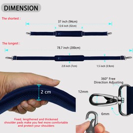 79 Inch Shoulder Strap, Immovable Cushion and Two Balance Buckles, Universal Replacement Strap with Metal Swivel Hook for Laptop Bags, Luggage Bags, Camera, Shoulder Bag (200 cm), blue, Modern